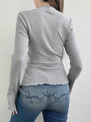 Voguable y2k Lace Patchwork Fake Two Piece T-shirt Fairycore Flare Long Sleeve Tops Spring Casual Kawaii Clothes Korean Shirt voguable