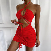 Voguable European and American hot girl style wear hanging neck sling reveal back sexy tight folding bags dress nightclub dre voguable