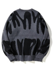 New Popular Autumn Winter Irregular Jacquard Pattern Pullover Sweater Casual Round Neck Contrast Color Knitted Men's Pullover voguable