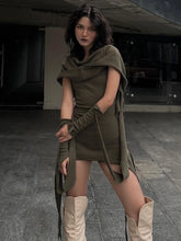 Voguable Grunge Fairycore Hooded Dresses Matching Sleeve Gloves Fashion Vintage Irregular Mini Dress Women Club Party Outfits voguable