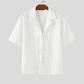 Men Shirt Solid Lapel Short Sleeve Button Hollow Out Male Tops Shirts Summer Loose 2025 Fashion Men Clothing Streetwear voguable