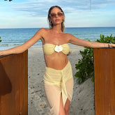 3Pcs Sexy Bikini Set Women Swimsuit 2025 Swimwear Female Yellow Bandeau Biquini Mesh Skirt Bathing Suit Summer Beach Outfits voguable