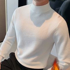 Autumn Winter New Fashion Half High Collar Long Sleeve Solid Pullovers Men's Clothing All-match Knitting Korean Simplicity Tops voguable