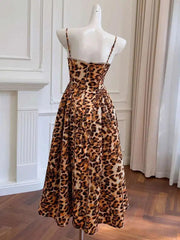 Leopard-print Design Women's Long Dresses Slash Collar High Waist Sleeveless Elegant Dress Female Autumn 2025 New voguable