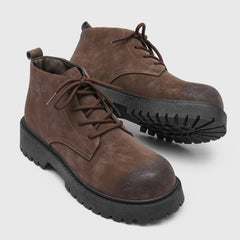 Voguable Unisex Height Increasing Leather Boots – Vintage Round Toe Lace-Up Thick Bottom Ankle Shoes for Fall Winter Daily Wear voguable