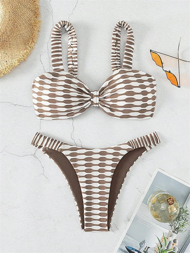 Voguable Sexy Plaid Print Bikinis Sets 2024 Women Luxury Front Bow Push Up Micro Swimsuit Summer Bathing Suit Thong Swimwear Beachwear voguable
