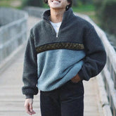 Mens Clothing Casual Loose Long Sleeve Jumpers Wool Sweatshirt Men Fashion Stand Collar Zipper Patchwork Fleece Sweatshirts voguable