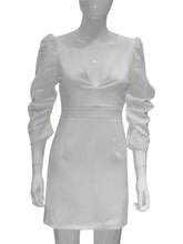 Voguable Deep V Neck White Dress Elegant Slim Sexy Backless Short Dresses For Women Puff Sleeve Party Vestidos Femme voguable
