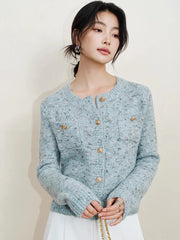 Elegant Women Sweet Cardigan Sweaters Vintage Long Sleeve French Knitted Jacket Fall O Neck Female Single Breasted Retro Tops voguable