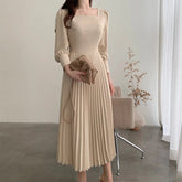 Voguable Pink Korean Chic Pleated Folds Party Dresses Women Long Sleeve Casual Bodycon Midi Dress Autumn Evening Elegant Vestidos voguable