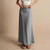 Voguable Solid Color Straight Drawstring Elastic Waist Casual Ladies Skirt Summer Simple New Versatile Loose Long Skirt for Women voguable