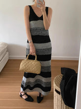 Voguable Autumn Korean V Neck sleeveless Slim Contrast color Backless Striped Knitted Dresses voguable