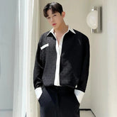 Voguable Fashion Korean Shirt Long Sleeve Color Contrast Design Edge Men's Elegant Trendy 2024 Spring Casual Loose Tops New voguable