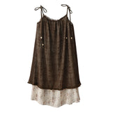 Voguable Summer New French Style Seaside Vacation Slip Dress Lace Tassels Flower Mid Long Layered Skirt Sweet Fake Two Pieces Beach Dress voguable