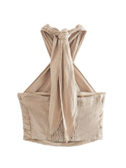 New Fashion Women Sexy Backless Linen Halter Top Summer Crop Top