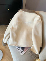 Suede Velvet Lamb Jacket Women Autumn Winter Thick Warm Turndown Collar Coat Y2K Loose Streetwear All Match Long Sleeve Outwear voguable