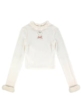 Voguable Heart Hollow Out Top Women Autumn Warm Long Sleeve Plush Knitted T-Shirt Female Korean Fashion Hotsweet Kawaii Bow Slim Y2K Tees voguable