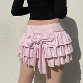 Bow Sweet A-Line Skirts Women Sexy Slim Low-Waist Casual Mini Skirts Y2K Female Summer Fashion Streetwear All-Match Pink Skirts voguable