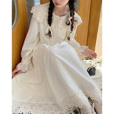 Voguable Vintage Midi Dress Women Japanese Kawaii Lace Patchwork Dresses Ladies Cute Flare Long Sleeve Peter Pan Collar Casual Vestidos voguable