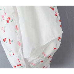 YENKYE Summer Women Sexy Backless Cherry Printed Tank Dress Sleeveless V Neck A-line Holiday Short Dresses French Style Robe voguable