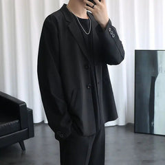 Male Elegant Casual Blazer Jacket Spring Autumn Versatile Loose Black Casual Jacket American 2025 New High Street Men's Suit voguable