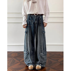 Men Workwear Cargo Jeans New Multi Pocket Loose Straight Leg Baggy Streetwear Denim Pants Urban Casual Trousers 2025 Autumn voguable
