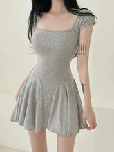 Voguable Korean Style Square Neck Backless Strap Dress Women Sweet Girlish Waist Cinching Casual A Line Short Skirt voguable