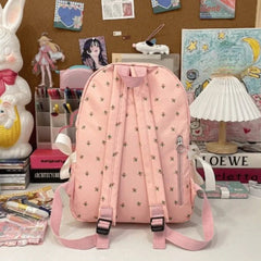 Korean Bow Chic Flower Print Backpack High-capacity Sweet Kawaii Fashion Schoolbags Casual Preppy Y2k Women Students Backpacks voguable