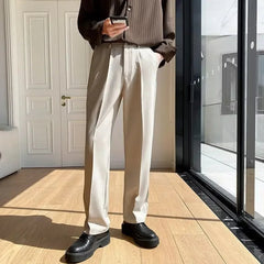 New Draped Straight Men Pants Fashion Business Korean Loose Casual White Black Gray Wide-leg Trousers Male Blazer Suit Pants voguable