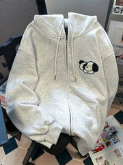 Cute Dog Cartoon Gray Hoodies Women Loose Long Sleeve Kawaii Sweatshirts Casual Vintage Preppy Style Fall Female Pockets Tops voguable