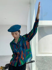 Vintage Print Women Elegant Shirt Long Sleeve Casual Design Korean Vintage Blouse Fall Loose Painting All Match Female Ins Tops voguable