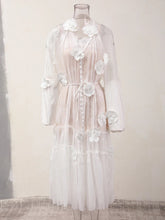 Solid Flower Embroidery Lace Up Dresses For Women Round Neck High Waist Long Sleeve Elegant Dress Summer 2025 voguable