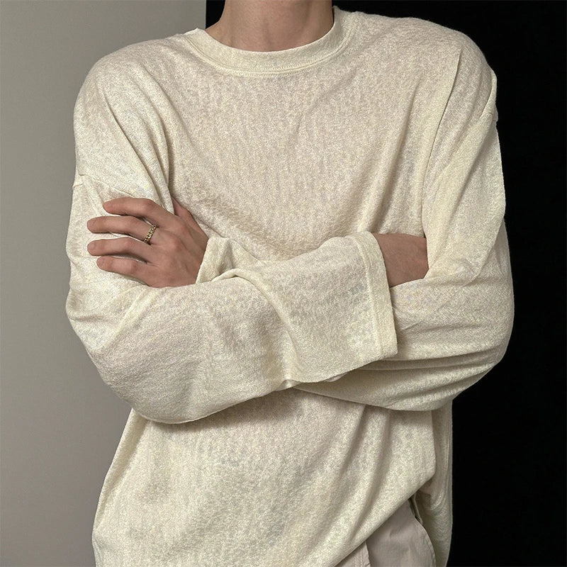 Autumn Laid-back Style Draping Men's T-shirt Luxury Korean Popular O Neck Long Sleeve Tees Leisure Loose Lightweight Basic Shirt voguable