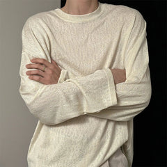 Autumn Laid-back Style Draping Men's T-shirt Luxury Korean Popular O Neck Long Sleeve Tees Leisure Loose Lightweight Basic Shirt voguable