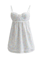 Voguable Sexy Women Lace Trim Floral Print Sling Dress Sleeveless Ladies Summer Holiday Party Mini Dress voguable