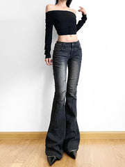 Voguable Vintage Skinny Flare Jeans Pant Low Rise y2k Aesthetic Fashion Streetwear Denim Trouser femme Boot Cut Pants Grunge voguable