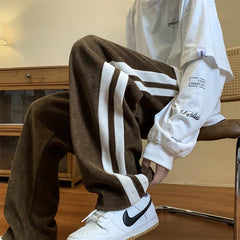 Loose Coffee Corduroy Pants Men Women Drawstring Striped Wide Leg Pants Autumn Casual Easy Care Anti-wrinkle Mopping Trousers gotmes-shop
