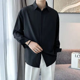 New Long Sleeve Men Shirt Ice Silk No Iron Simple Lapel Hidden Button Business Casual Autumn Solid Color Men Dress Shirt voguable