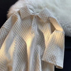 American Style Shoulder Polo Shirt Short Sleeved Men's Heavyweight Texture Collar T-shirt Design Versatile Seven Quarter Sleeves voguable