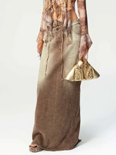 Voguable Tie Dye Denim Long Skirt Vintage Women Irregular Waist Straight Maxi Skirt Fashion femme Y2K Aesthetic Grunge Fairycore voguable