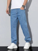 Voguable Men's straight-leg skinny jeans, straight and simple design, suitable for daily wear in all seasons voguable