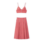 Stripe Bras And Pleat Skirt Sets Sexy Casual Boho Crop Top + Skirts Two Piece Set Vacation Woman Clothing 2025 New Summer Suit voguable