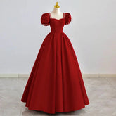Voguable New Women Ball Gown Party Evening Dress Palace Style Elegant Short Sleeve Beading Lace-up Dubai Prom Wedding Dresses Vestidos voguable