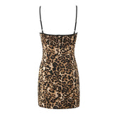 Summer Women O Neck Sleeveless Leopard Print Sling Sexy Dresses High Waist Pencil Mini Robe