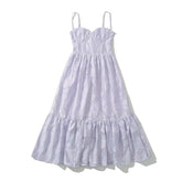 YENKYE Summer Women Jacquard Spaghetti Strap Holiday Party Dresses Sexy Fit and Flare Midi Dress Female Lace Up Bandage Robe voguable