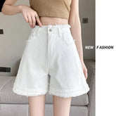 Voguable Black Denim Shorts for Women in Summer Thin A-line High Waist Loose and Slim Small Edges voguable