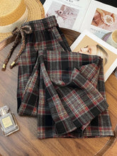 Retro Streetwear Plaid Pants Women Lace Up Loose Hip Hop Straight Trousers High Waist Casual Vintage Harajuku Bf Wide Leg Pant voguable