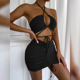 Voguable European and American hot girl style wear hanging neck sling reveal back sexy tight folding bags dress nightclub dre voguable