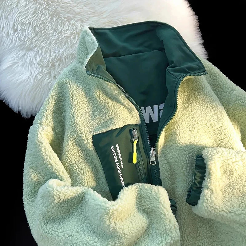 Double Sided Wear Lamb Warm Coat Women Y2K Autumn Winter Plus Velvet Thick Lapel Jacket Bf Fashion Streetwear All Match Outwear voguable