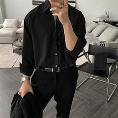 Korean Version Men Clothing 2024 New High-end Shirts for Men Solid Color Lapel Button Long-sleeved White Shirt Men Dress Shirt voguable